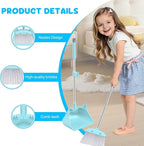 Mini Broom with Dustpan for Kids, 28-in Handle Kids Broom and Dustpan Set for Toddlers Cat-Shaped Children Broom and Cleaning Set Boys Girls Small Housekeeping Helper Set, Blue