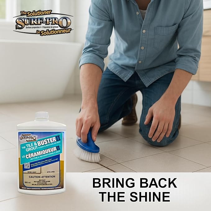 Tile and Grout Buster Cleaner, 850 ml (28 oz) – Heavy-Duty Tile & Grout Stain Remover for Bathroom, Kitchen, Shower & Floors – For Ceramic, Porcelain, Stone & More – Made in Canada