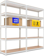 HOMEDANT 35.9" W 5 Tier Heavy Duty Garage Shelving Adjustable Metal Rack Storage Shelves Standing Shelf Unit Organizers Pantry Closet White 2Pack