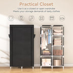 ROJASOP Portable Closet Wardrobe Closet for Hanging Clothes with 6 Storage Shelves, 1 Hanging Rod and 4 Pockets, Free Standing Closet Clothes Organizer for Bedroom, Sturdy and Easy Assemble