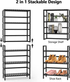 VASMIA 6-Tier Bamboo Shelf,Bamboo Storage Shelving Unit,Tall Bookcase with Adjustable Shelves,Multipurpose Storage Display Shelf for Bathroom, Living Room, Balcony, Kitchen,Black