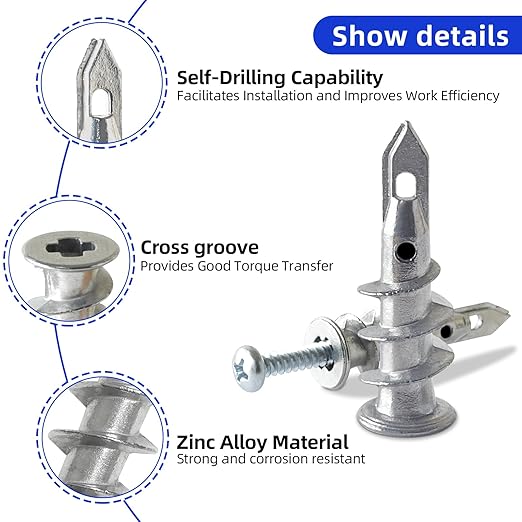 #8 * 1-1/2" Self Drilling Zinc Alloy Drywall Anchors, Strong Hold Wall Anchors, 50PCS Heavy Duty Wall Anchors and 50PCS Screws for Drywall, 75 LBS Hanging