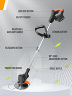 Electric Weed Wacker, 3 in 1 Weed Eater Battery Powered, Grass Trimmer Cordless with 2x21V Batteries & Charger, Lightweight Lawn Trimmer/Edger/Brush Cutter for Yard Garden