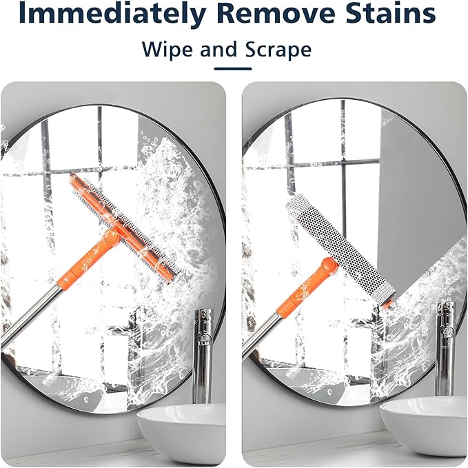 Professional Window Squeegee,2 in 1 Squeegee Window Cleaner with Long Stainless Steel Handle,Sponge Car Window Squeegee for Gas Station, Glass,Shower (Sponge Style)