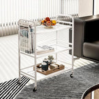 HDANI 3 Tier Metal Mesh Utility Cart,Large Capacity Multipurpose Heavy Vehicle,Rolling Trolley with to Hooks and One Basket(White)