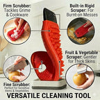 FlexiClean 3-in-1 Silicone Dish Sponge - BPA-Free Food-Grade Cleaning Brush with Dual-Sided Scrubber & Scraper, Hanging Hole Fast-Dry Reusable for Dishes/Fruits/Vegetables (Red 2PCS)