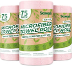 Microfiber Cleaning Cloths Roll, 225 Pack Tear Away Microfiber Towels Roll, 12" x 12" Lint Free Rags, Reusable Cleaning Cloths, Washable, Scratch Free,Ultra Absorbent Dish Rags(Pink)