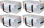 JCBZAMZ 4 Pack Heavy Duty Moving Bags Extra Large Waterproof Foldable Clothing Storage Totes Bags with Zipper,Reinforced Handles,Packing Moving Boxes for Dorm & Seasonal Storage,Iridescent