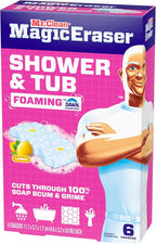 Mr. Clean Magic Eraser Sponge, Bathroom, Shower, Tub Cleaner, Soap Scum Remover, Bathroom Cleaning Supplies, Dawn Cleaning Power with Lemon Scent, Shower & Tub, 6ct