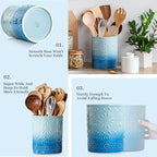 LOVECASA Extra Large Kitchen Utensil Holder, 7.2" Ceramic Farmhouse Utensil Holder For Kitchen Décor Countertop With Heavy And Sturdy Base, Utensil Crock Organizer, Blue