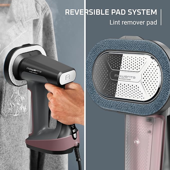 Rowenta Iron Steamer for Clothes, 3in1 Hand Held Steamers, Clothing Steamer, Ironing, Lint Remover, 7.1 Oz Tank, 1875 Watts, Auto-Off, Black & Pink, DR8865
