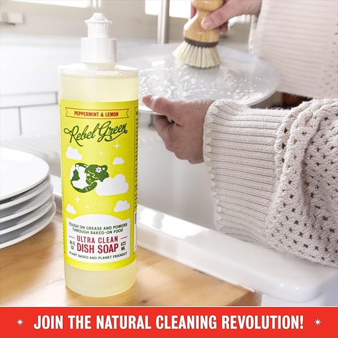 Rebel Green Super Deluxe Dish Soap - Natural Dishwashing Soap - Liquid Dish Detergent - Sustainable Dish Liquid Scented with Orange & Chamomile