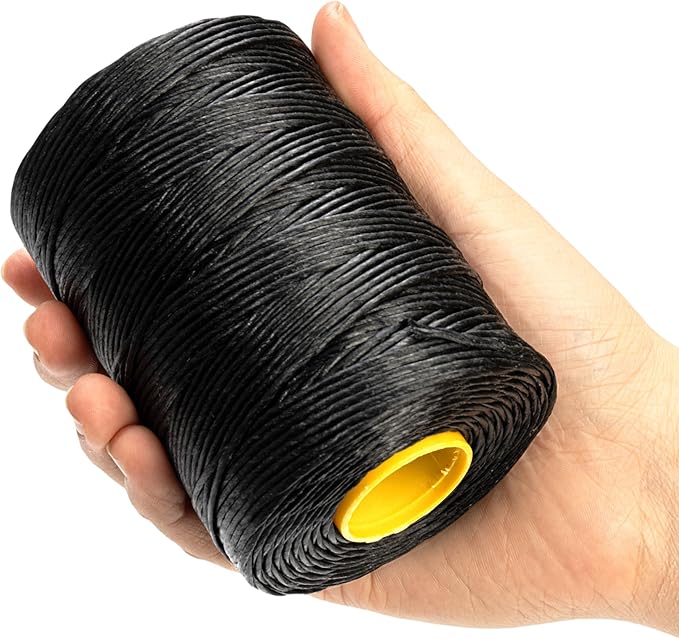 9-Ply Black String Waxed Twine, 660 Feet per Roll Heavy Duty Twine String, Black Cable Tie Down Wax Lacing Cord for Indoor or Outdoor Use,Thick Black Twine Wax String with 160 LBS Tensile Strength (2)