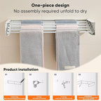 Clothes Drying Rack 20 inches Foldable Wall Mount Laundry Rack Folding Indoor Drying Rack Clothing Collapsible Hidden Space Saver with Wall Template 6 Rods White