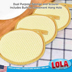 LOLA Round N' Round Wonder Non-Scratch Scouring Pad, 1 Count, Metallic on One Side, Nylon Net Sponge On Other Side, Hang Hole, Assorted Colors
