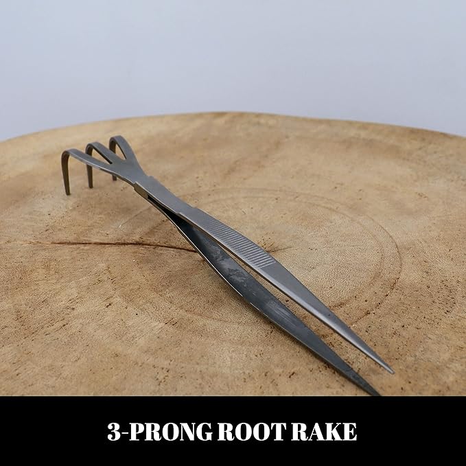 Tinyroots Bonsai Tool Kit - 3 Piece Set With Traditional Butterfly Shears, Japanese Hemp Broom, Three Pronged Rake & Bamboo Storage Case