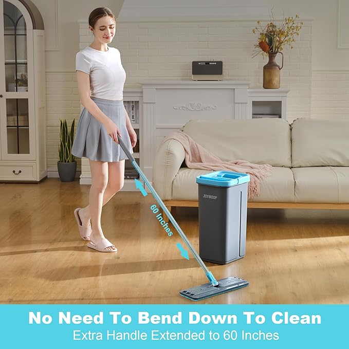 JOYMOOP Flat Mop Head, 13 Inch Microfiber Replacement, Grey & Cyan Blue, 1 Pack