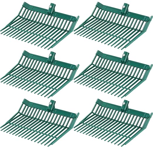 WILLBOND 6 Pcs Manure Fork Head 18 Tines Pitch Fork Head with Screws and Nuts Durable Stable ABS Plastic Replacement Pitchforks for Gardening Horse Stall Picking up Manure Grass Hay Olive