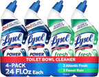 Lysol Toilet Bowl Cleaner, Max Strength Bathroom Cleaning Supplies, Toilet Bowl Cleaner Clinging Gel, Disinfecting and Deodorizing, Bleach Free, Atlantic Fresh + Forest Rain 24 oz (4 ct)