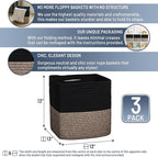 NaturalCozy 13 Inch Cube Storage Bins Cotton Rope Woven Baskets for Organizing 3-Pack | 13 x 13 Storage Cubes | Fabric Square Storage Baskets for Shelves Organizer, Kids Toy Bins, Closet Baby Nursery