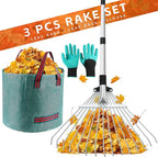 Adjustable Garden Leaf Rake for Leaves 68 inch Garden Tools Set, Leaf Bag and Gloves, Long Handle Stainless Steel Metal Heavy Duty Rake for Yard Lawn Shrub Garden Beds