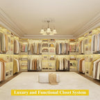 Unikito 10-15FT Closet Systems, Large Wood Walk in Closet Organizer with Hanging Rods and Drawers, 180 Inch Heavy Duty Closets Wardrobe with Shoe Rack, Sturdy Reversible Clothes Closet Kit, White Oak