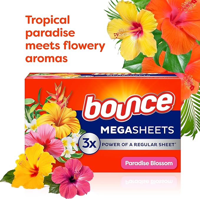 Bounce Dryer Sheets | Paradise Blossom | Anti-Static | 180 Sheets, Pack of 3