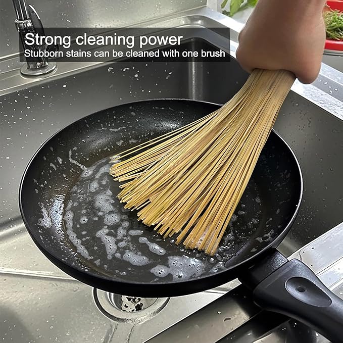 2 Pack Bamboo Wok Brush for Carbon Steel Pot Scrubber,Chinese Natural Kitchen Cleaning Brushes for Wok Cleaner Scrub Brush for Dishes&Pan&Teapot,Asian Wokbrush Bottle,Basting Scrubber for Cast Iron