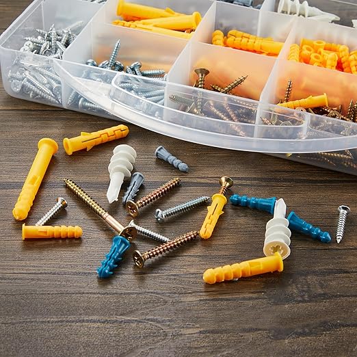 Dry Wall Anchor and Screw Combo Set 550 Pieces, 275 Plastic Wall Anchors and 275 Phillips Pan Head Screws, 5 Sizes Galvanized Screws and Wall Plug Bolts with Storage Case (550)