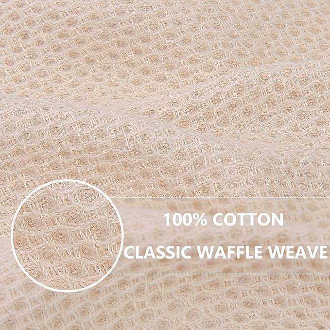 Homaxy 100% Cotton Waffle Weave Kitchen Dish Towels, Ultra Soft Absorbent Quick Drying Cleaning Towel, 13 x 28 Inches, 4-Pack, Beige