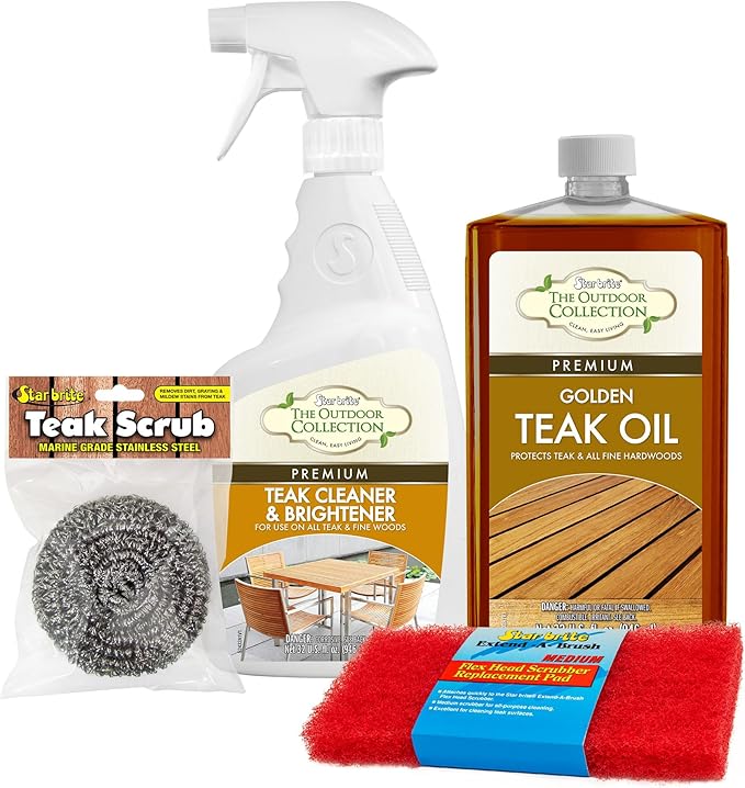 STAR BRITE Teak Care Kit 32 OZ - Cleaner, Brightener Spray & Teak Oil for Fine Woods (081205)