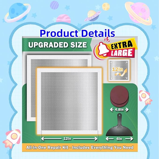 Professional Drywall Repair Kit 12x12 Inch - Self-Adhesive Mesh Patch for Large Holes in Walls & Ceilings, Quick & Easy Wall Hole Repair Kit(Heavy Duty)