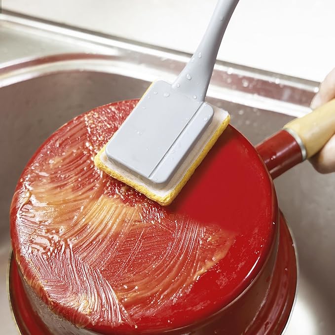 Dish Brush with Handle,Non-Scratch Dishwand with 5 Sponge Refills for Pans, Pots, Sink & Tubs,White