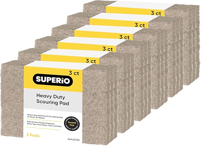 Natural Scouring Pad Non-Scratch Sisal Plant Based Scrubber Cleaning Scrub Pads, Eco-Friendly Reusable Kitchen Scrubbing Pad Pack of 18, by Superio