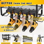 Power Tool Organizer Wall Mount,battery storage rack,Heavy Duty Iron Material, Garage & Workshop Tool Organizer Storage,150Lbs Load 3 Layers Storage Rack with 4 Drill Holders for Drills Cordless Tools