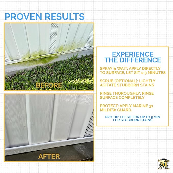 Marine 31 Mildew Stain Remover & Cleaner Gel Combo - Marine & Boat, Home & Patio, Bathroom & Shower Cleaner (20oz. Spray Bottle & 128oz. Gallon Bundle)