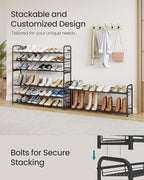 SONGMICS Stackable Shoe Rack, 4 Tier Metal Shoes Rack Storage Shelf, Holds up to 20 Pairs, Adjustable Slanted Shelves Tower Organizer for Closet Entryway Small Spaces, Black ULMR107BD01