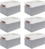 6 Pack Fabric Storage Baskets for Shelves, Closet Storage Bins for Shelves, Fabric Baskets for Organizing with Handles for Home and Office (White with Grey,15"L*10.2"W*9"H)