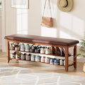 Shoe Bench with Leather Cushion,Burnt Wood Shoe Organizer Bench for Entryway, Rubberwood Entryway Bench for Hallways, Front Doors, Entrances, Mudrooms (Two Floors, 47.2)
