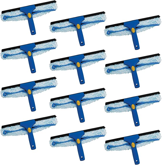 Kleen Handler 12 Pack Professional 14” Window Washing Squeegee, 2-in-1 Window Cleaning Tool, Scrubber and Squeegee Combo, Glass Shower Bathroom Car Pro Window Cleaner (Pack of 12)