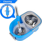 Spin Mop & Bucket, 360 Spinning Mop Bucket Kit, Stainless Steel Bucket Wringer Set, Plus 3 Replacement Head Refills, 360 Spinning Mopping System, 61" Extended Handle for Floor Cleaning (Blue)