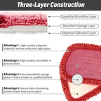 16.5 inch Mop Refills, 3 Pack Microfiber Reusable Replacement Mop Pads Flat Replacements Heads for Wet Or Dry Floor Cleaning and Scrubbing, Red Curly Cloth