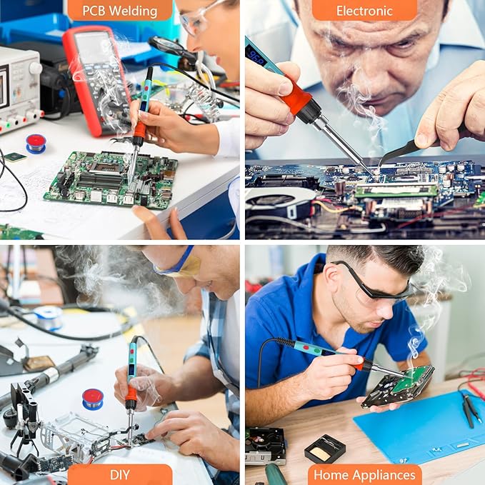 Soldering Iron Kit, 90W LED Digital Soldering Gun kit with Ceramic Heater, 110V Adjustable Temperature Solder Welding Iron Kits, Auto-sleep, Thermostatic Design, Blue