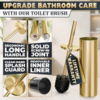 Gold Toilet Brush and Holder Set - Brushed Stainless Steel Gold Toilet Bowl Brush and Holder with Replacable Head, Removable Inner Bowl, and Splash Protection - Dense Bristles for Through Cleaning