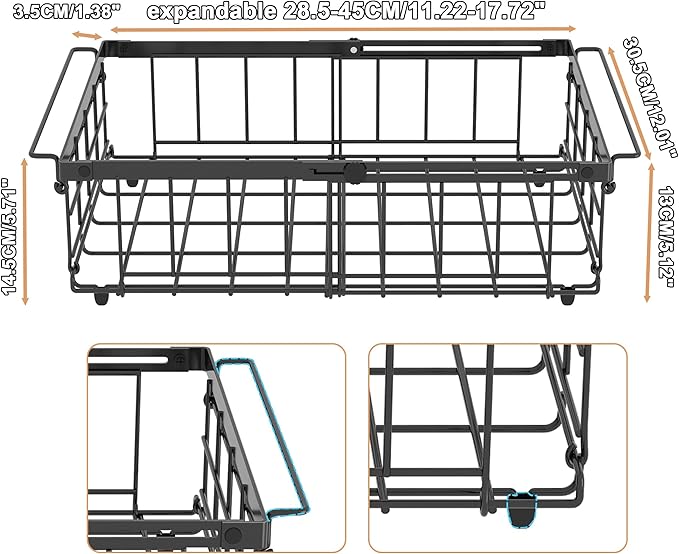 UMDONX Freezer Organizer Bins – Expandable from 11.2" to 17.7", Fit 5–10 Cu.Ft Chest Freezer, Hanging Storage Baskets for Deep Freezer, Easy Slide Access, 1 Pack (Black)