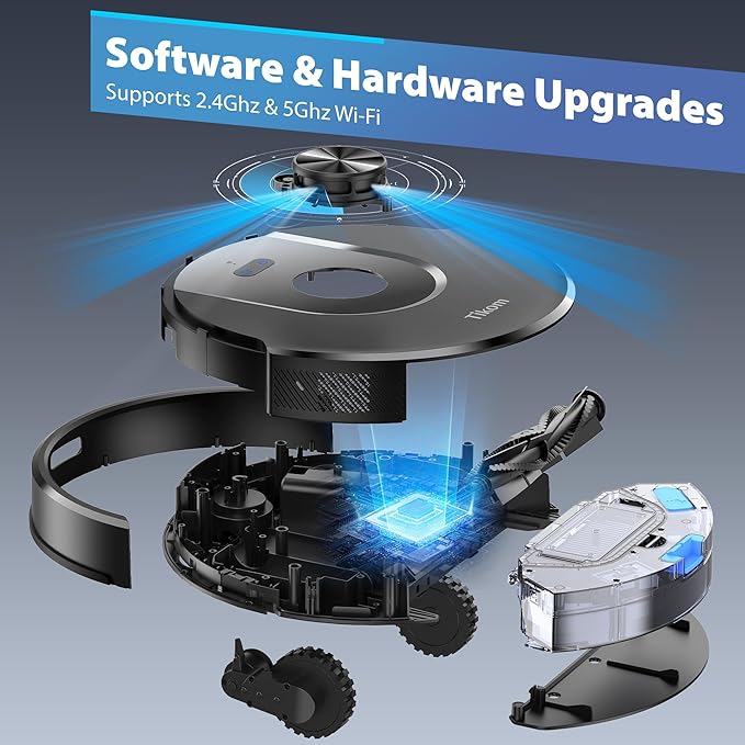 Tikom Robot Vacuum and Mop Combo, 6000 Pa Automatic Robotic Vacuum Cleaner, Smart Mapping, 150 Min Max, Ideal for Pet Hair, Hardfloors, Carpets, Home(L8000 Pro)