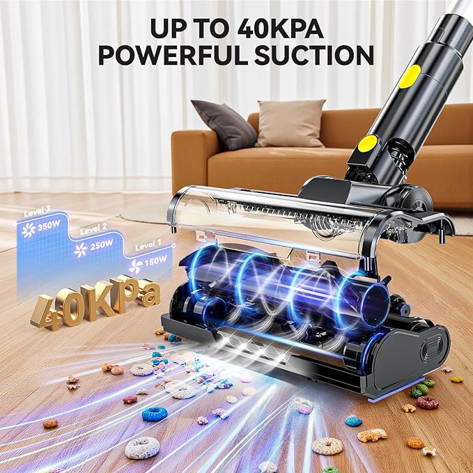 350W 40KPa Cordless Vacuum Cleaner Compatible with DeWalt 20V Battery (No Battery), 6-in-1 Self-Standing Stick Vacuum, 3 Models, Dual Dust Cup, LED Display & 180° Bendable Wand