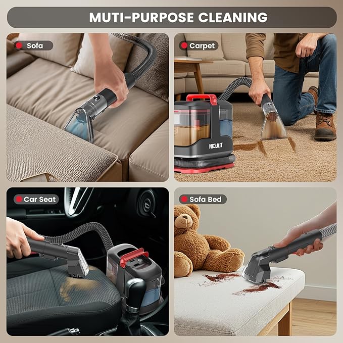 Portable Spot Cleaner Machine for Carpet and Upholstery, 15Kpa Powerful Suction for Pet Stain, Couche & Car, with Dual BrushHeads & Self-Cleaning System, Spot Cleaner for Area Rug, Stair and Furniture