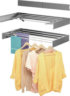 Wall Mounted Drying Rack, 40 "Wide, 16.5 Linear Ft, 5 Aluminum Rods, 60 lb Capacity, Space Saver Laundry Drying Rack Collapsible (Grey 40" Large)