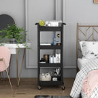 4 Tier Rolling Cart with Handle, Utility Cart with Table Top Easy Assembly Bathroom Storage Cart on Wheels for Office, Living Room, Kitchen, Craft Room, Black